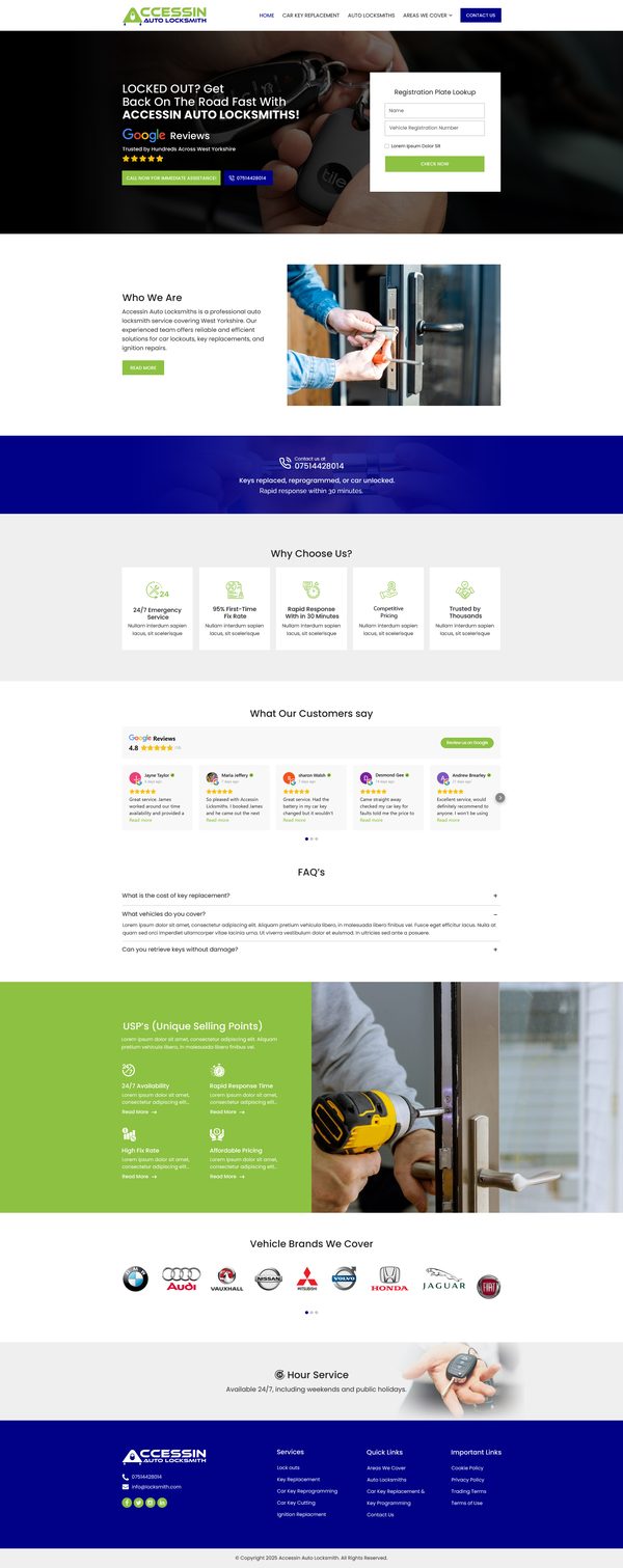 Accessin Auto Locksmith landing page design