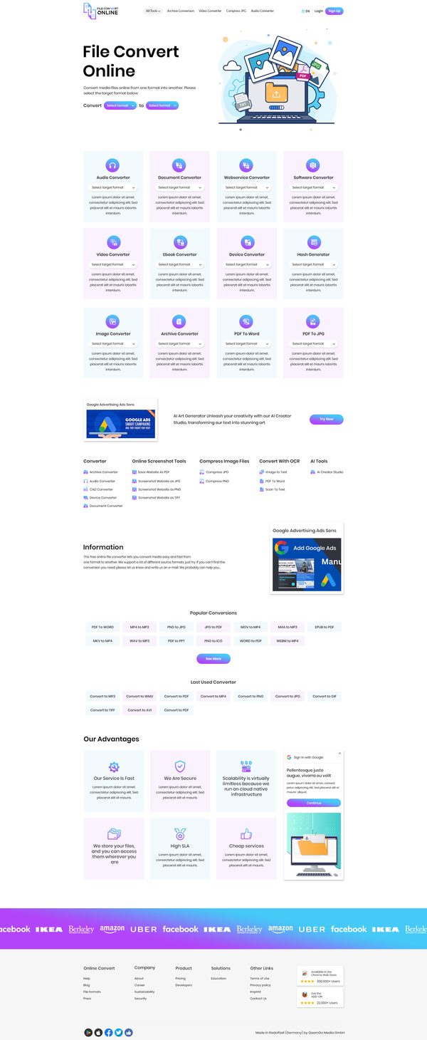 File Convert Online landing page design