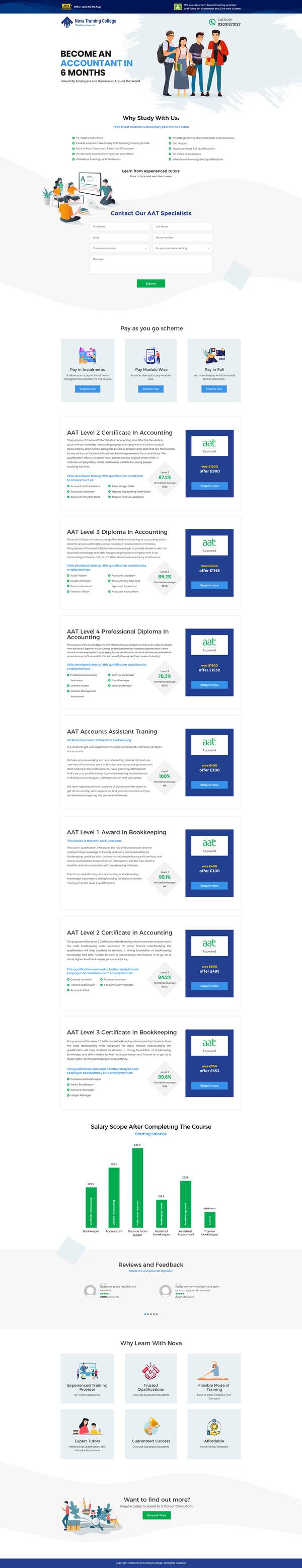Nova Training College landing page design