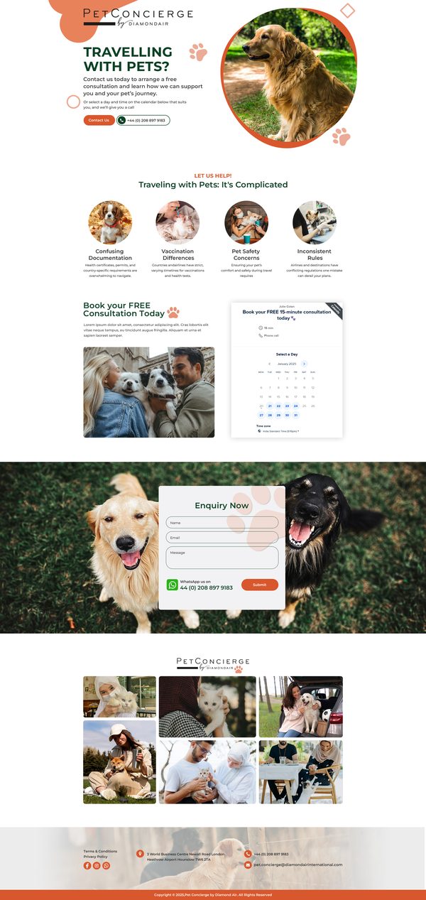 Pet Concierge by Diamond Air landing page design