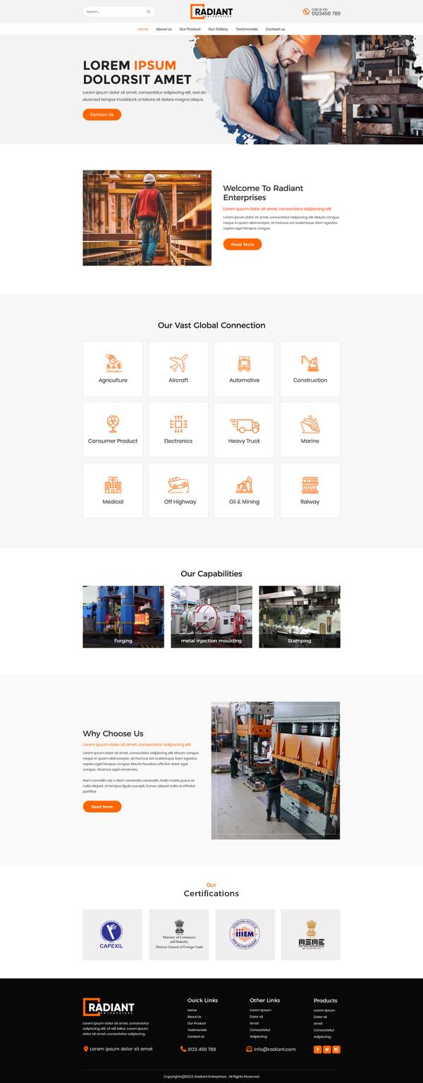 Radiant Enterprises website design